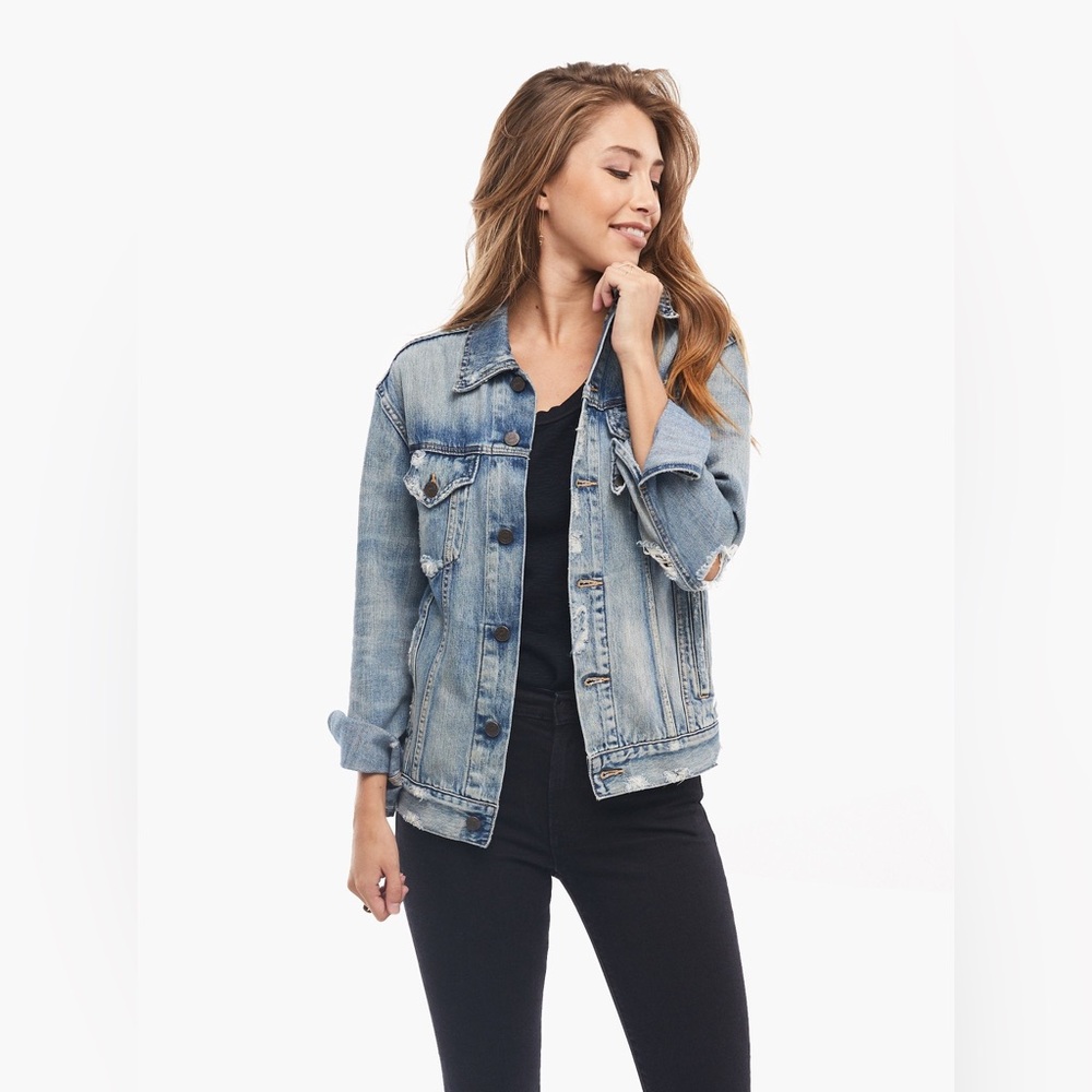 ABLE The Merly Jacket Distressed Denim Blue Jean Size XS